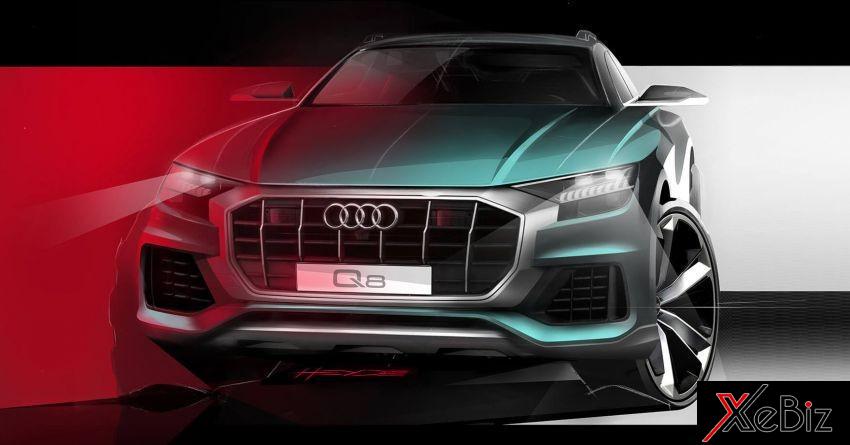 Hình ảnh phác họa đầu xe của Audi Q8 2019