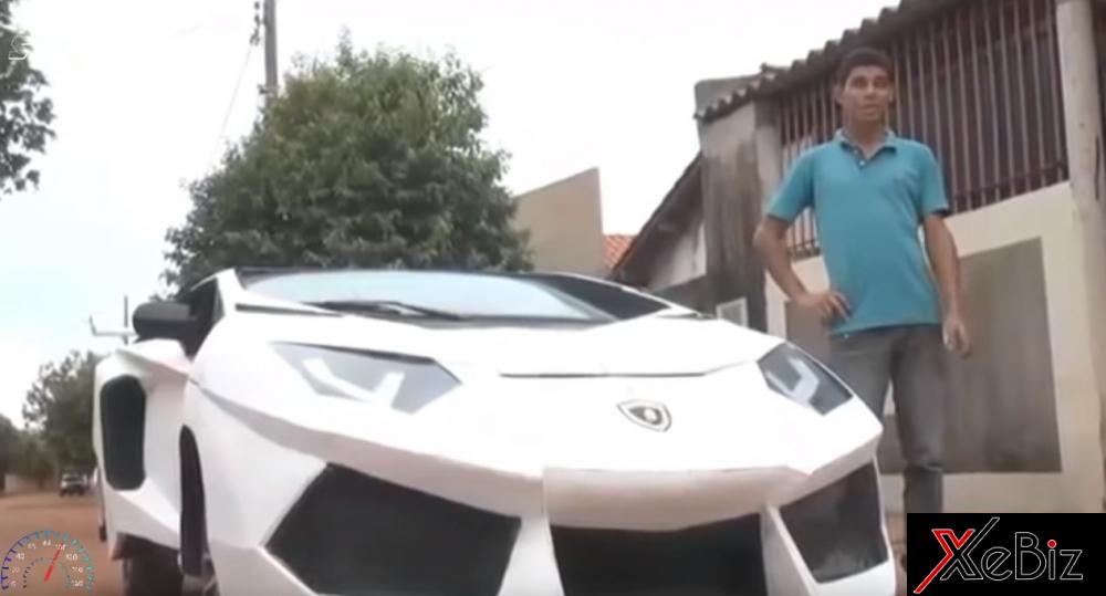 Edimar Souza Goulart bên cạnh siêu xe Lamborghini Aventador nhái do mình tạo ra