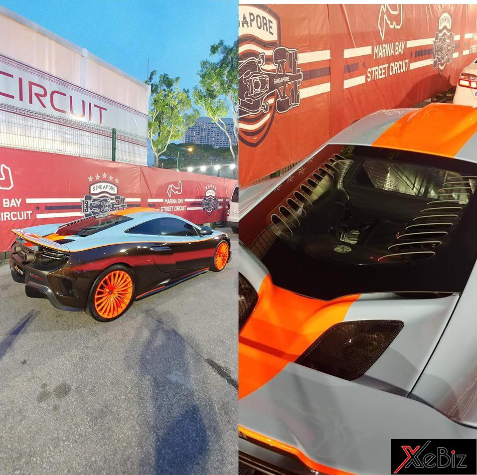 Chiếc Mclaren 675LT của Hoàng tử Malaysia, Tunku Idris Iskandar Ismail tại đường đua Marina Bay Street Circuit diễn ra F1 Singapore