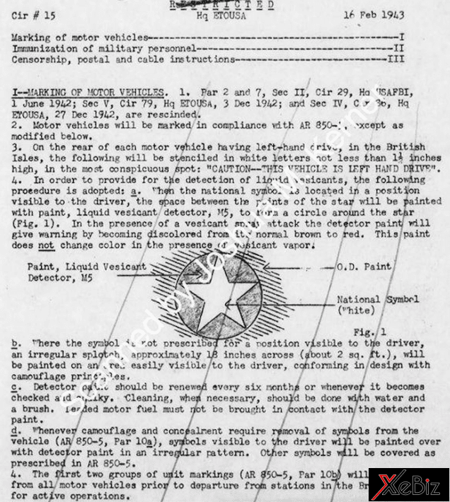 Văn bản lịch sử nói về công dụng và cách thức sử dụng sơn phát hiện chất độc gây rộp da M5