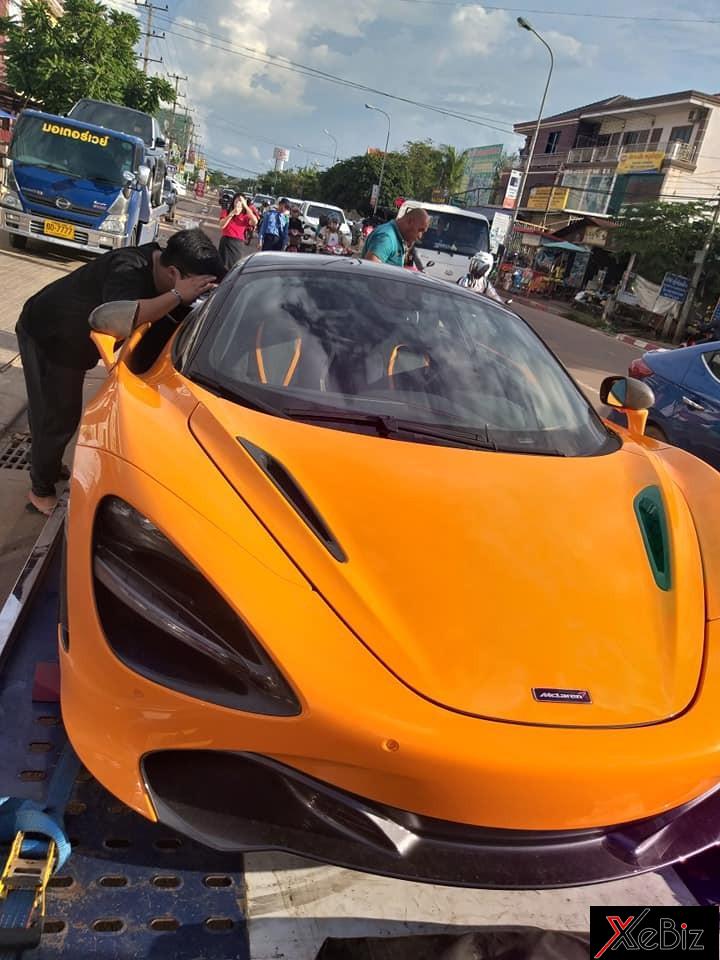 Bộ áo của siêu xe McLaren 720S tại Lào là cam tươi khác biệt so với màu cam nhám của siêu xe tại Campuchia