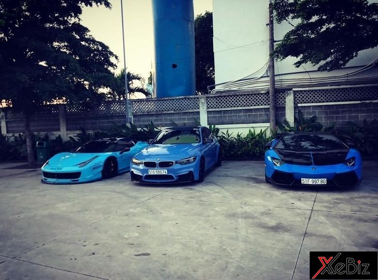 Ngay sau&nbsp;đó, siêu xe này&nbsp;đi phượt cùng chiếc&nbsp;BMW M3 màu xanh Yas Marina&nbsp;của Cường đô la và siêu xe Ferrari 458 Italia độ Liberty Walk độc nhất Việt Nam