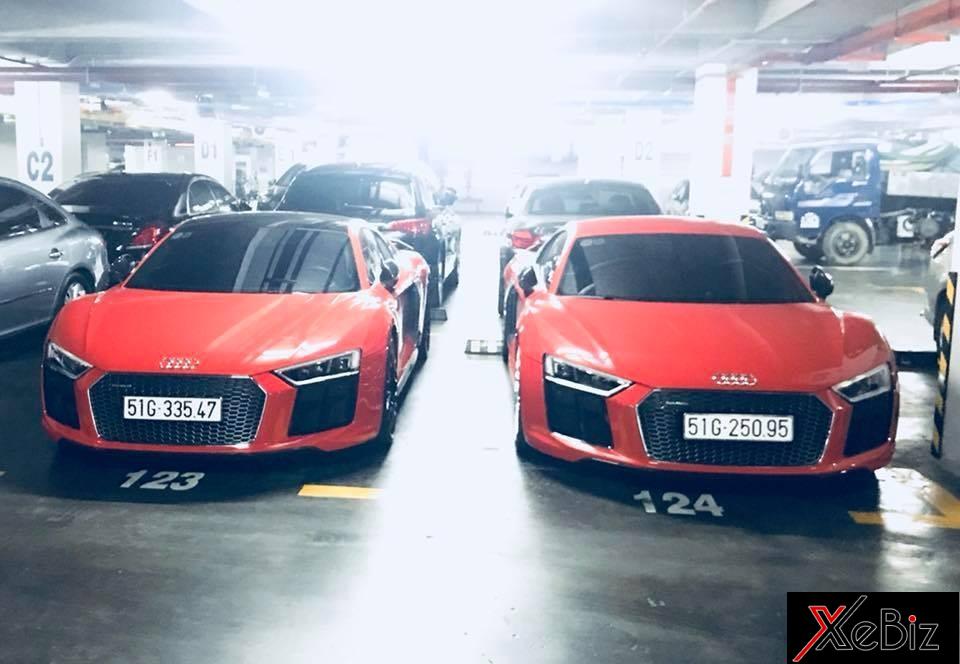 Cặp đôi Audi R8 V10 Plus đồng màu xuất hiện cùng nhau tại hầm đỗ xe ở Sài thành