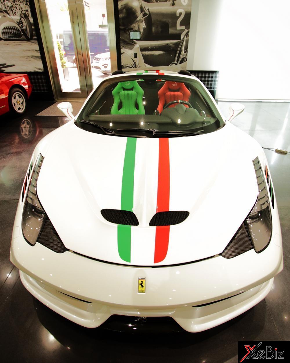 Ferrari 458 Special Aperta màu trắng với những đường kẻ mang cảm hứng quốc kỳ Ý Ferrari 458 Special Aperta màu trắng với những đường kẻ mang cảm hứng quốc kỳ Ý