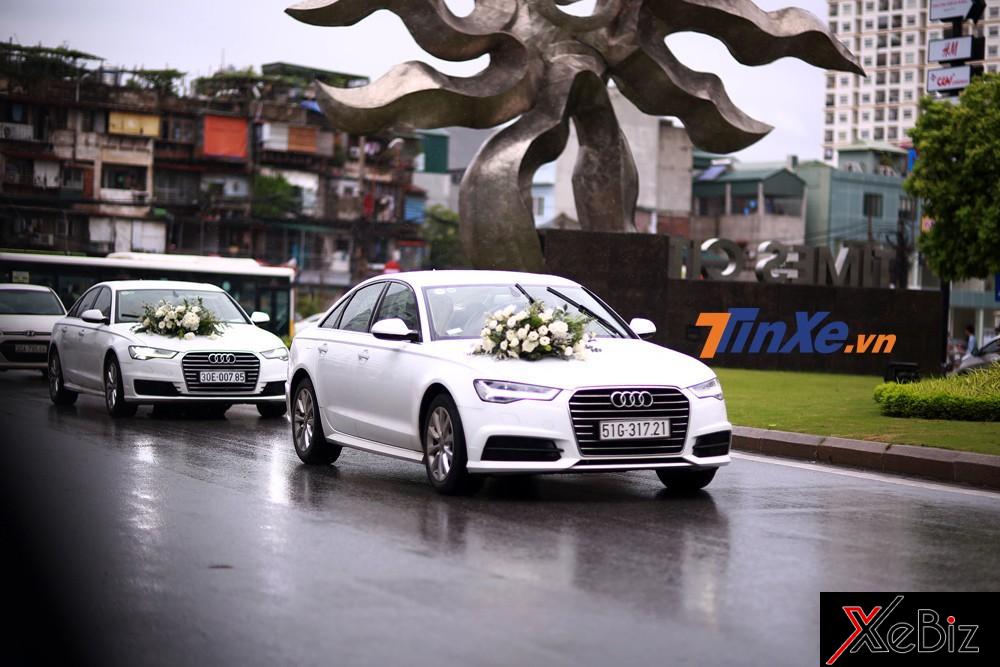 Dàn xe Audi A4, Audi A5, Audi A6 màu trắng muốt đi theo hộ tống chiếc xe đón dâu Audi A8L.