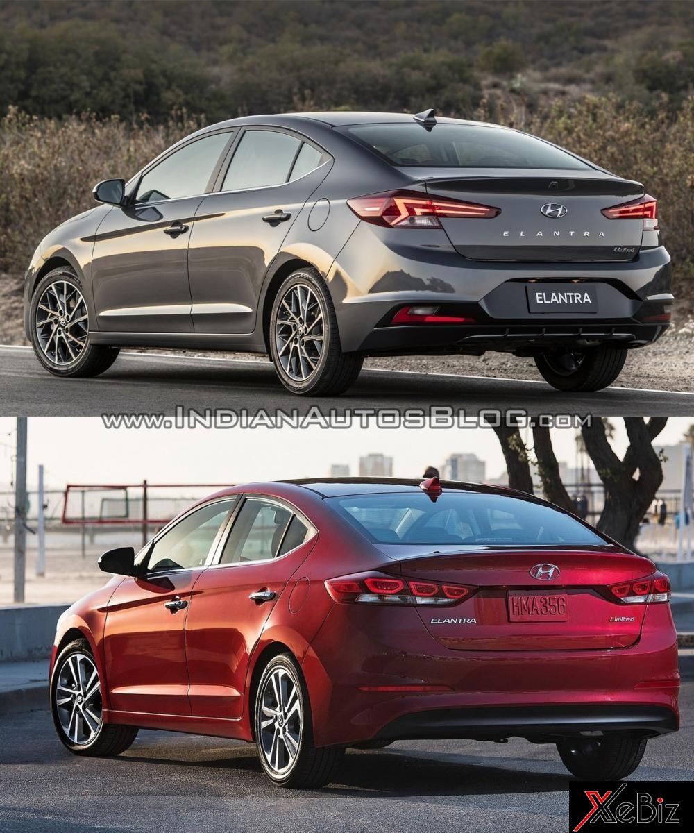 Thiết kế đuôi xe của Hyundai Elantra mới (trên) và cũ Thiết kế đuôi xe của Hyundai Elantra mới (trên) và cũ