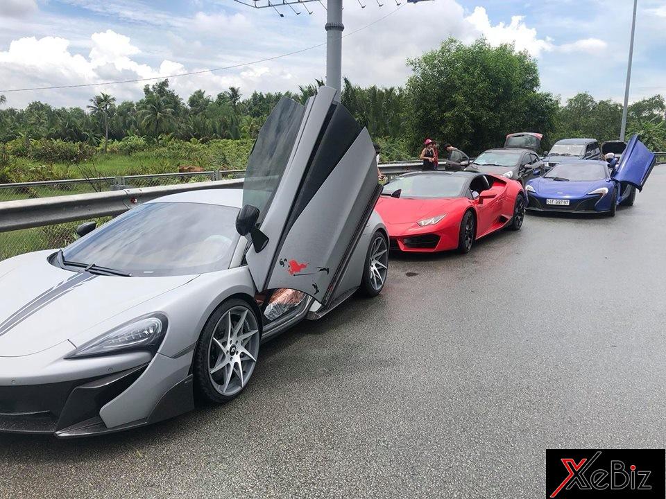 McLaren 570S độ Vorsteiner và phía sau là Lamborghini Huracan LP580-2 màu đỏ và McLaren 650S Spider màu xanh McLaren 570S độ Vorsteiner và phía sau là Lamborghini Huracan LP580-2 màu đỏ và McLaren 650S Spider màu xanh