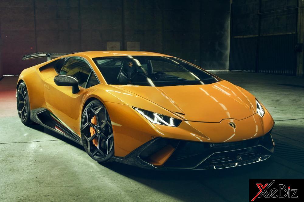 Phần mặt trước của siêu xe Lamborghini Huracan Performante độ Novitec được trang bị thêm cánh lướt gió mới hầm hố hơn