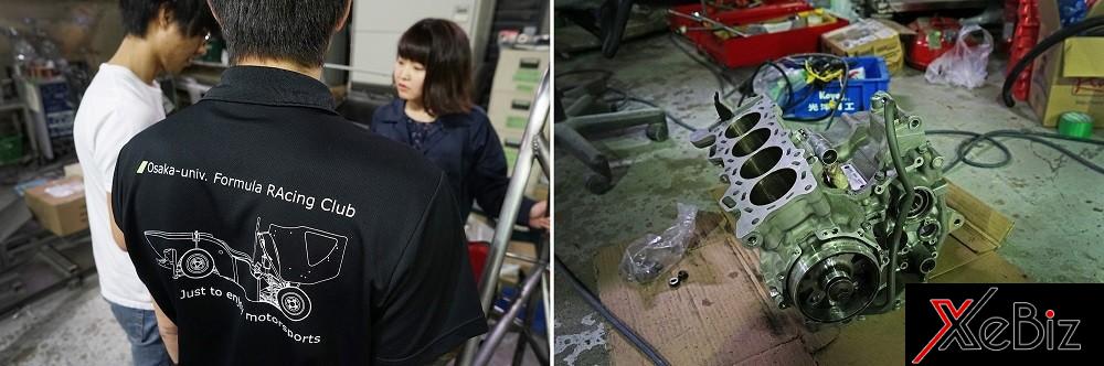 Mitsuhashi cùng bạn bè ở câu lạc bộ và khối động cơ mà họ đang chế tạo