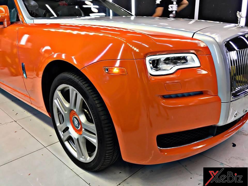 Ngoại thất màu cam nổi bần bật của chiếc xe siêu sang Rolls-Royce Ghost Series II tại Sài thành