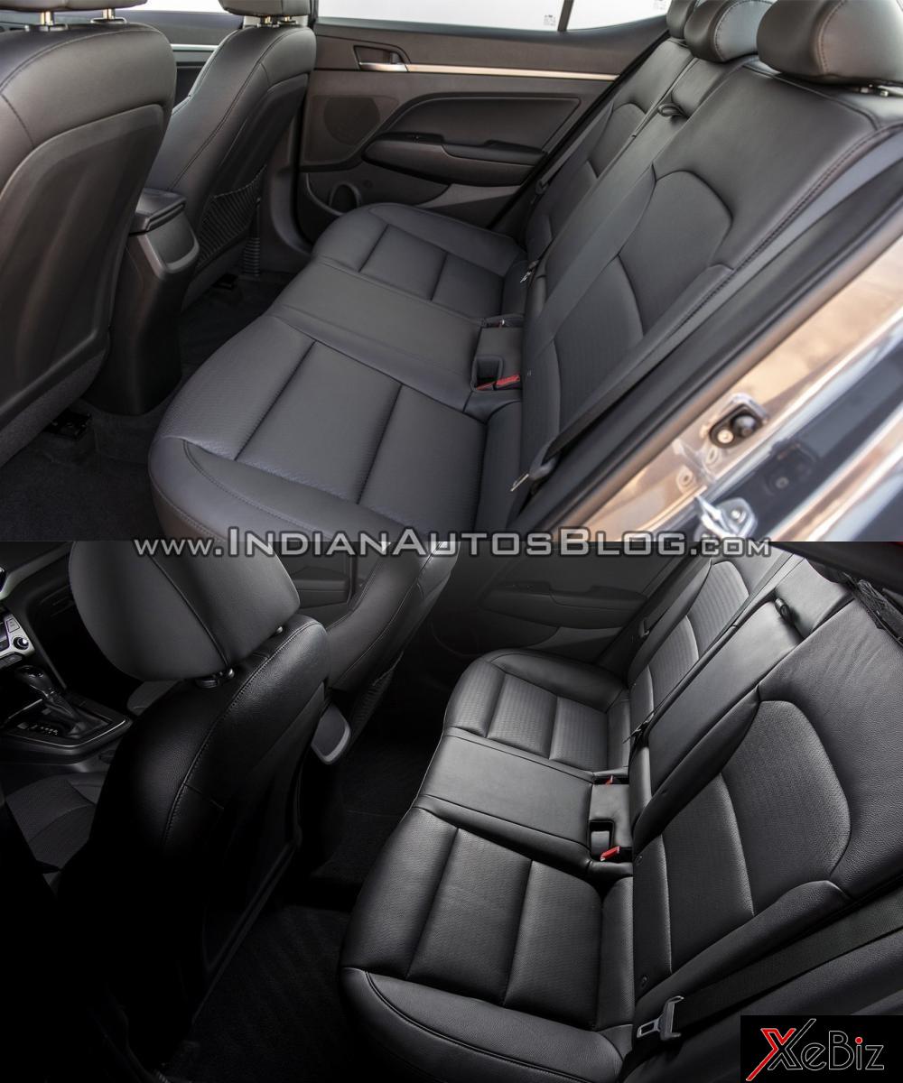 Hàng ghế sau của Hyundai Elantra mới (trên) và cũ Hàng ghế sau của Hyundai Elantra mới (trên) và cũ