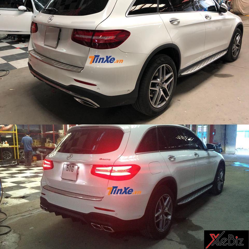 Bức&nbsp;ảnh phía trên là body kit zin của chiếc SUV hạng sang Mercedes-Benz GLC 300 4Matic và&nbsp;ảnh dưới là phần&nbsp;đuôi xe sau khi&nbsp;được&nbsp;độ lại bản Mercedes-AMG GLC 63.