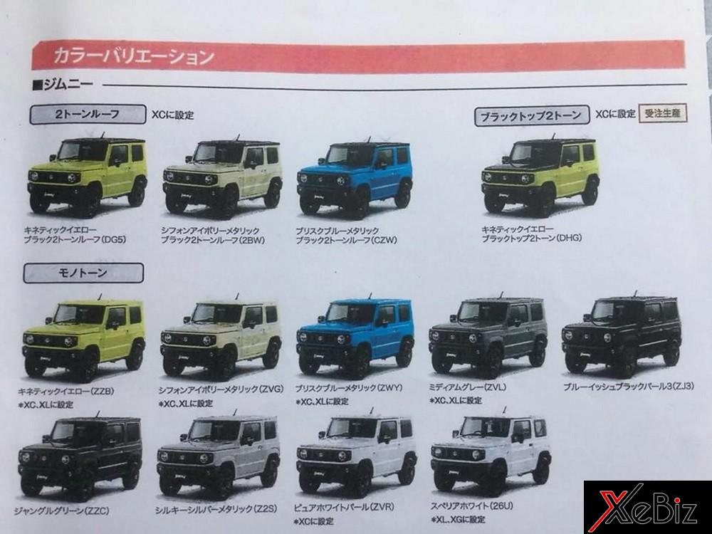 Các tùy chọn màu sơn ngoại thất của Suzuki Jimny thế hệ mới