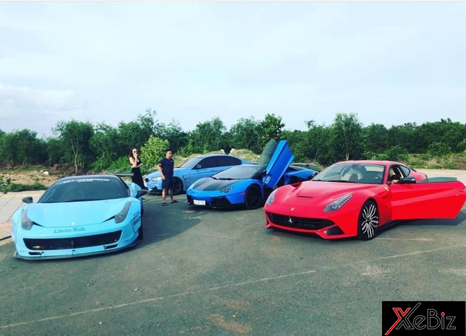 Ferrari F12 Berlinetta&nbsp;đi du lịch cùng cặp&nbsp;đôi siêu xe&nbsp;Lamborghini Aventador LP700-4 và Ferrari 458 Italia. Ngoài ra còn có sự góp mặt của BMW M3 thuộc sở hữu Cường Đô-la