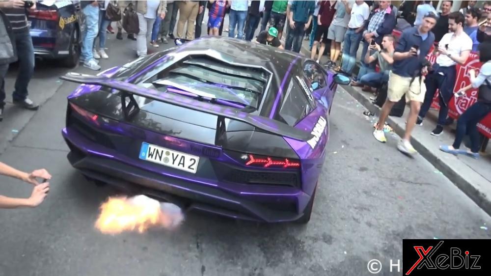 Những ngọn lửa liên tục phát ra từ ống xả độ Capristo của siêu xe Lamborghini Aventador S LP740-4