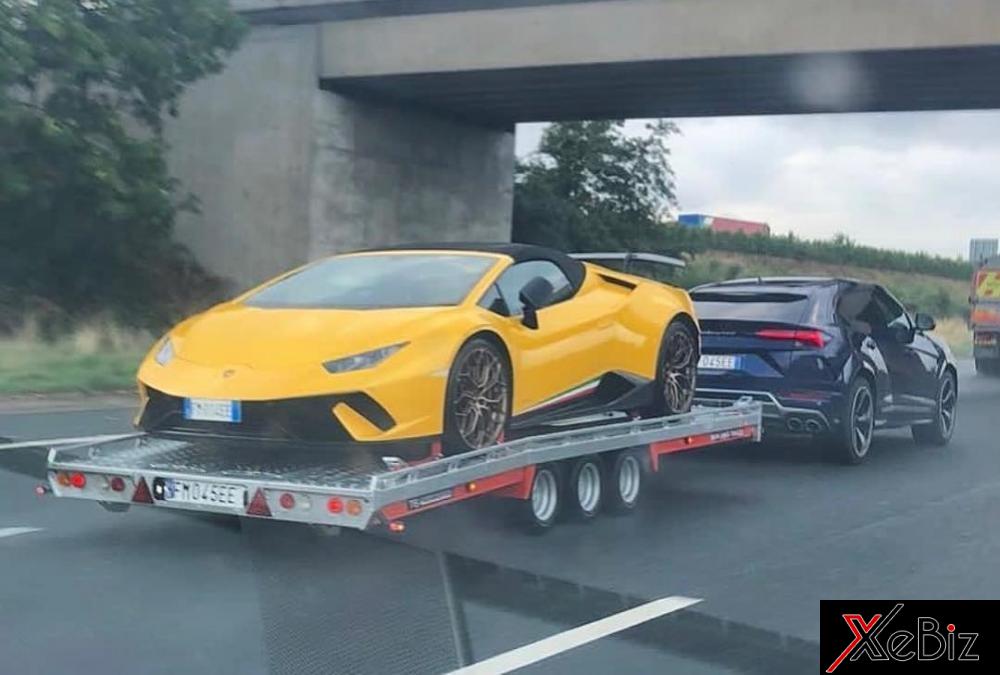 Siêu SUV Lamborghini Urus được dùng làm xe kéo theo Huracan Performante Spyder