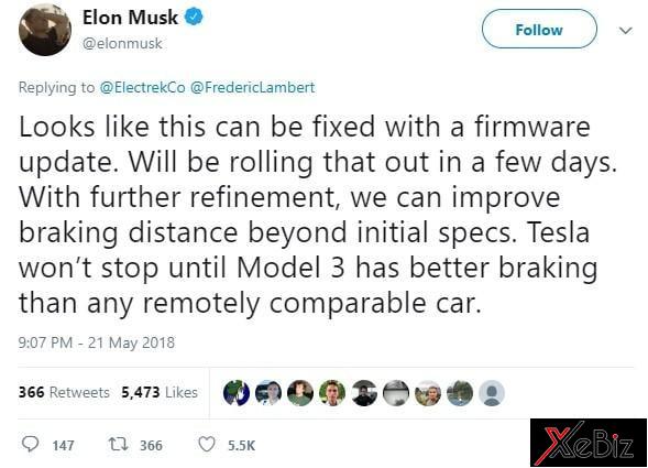 CEO Elon Musk đã nhanh chóng trả lời thông qua trang Twitter